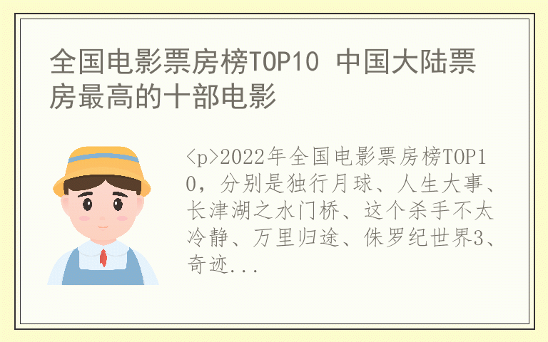 全国电影票房榜TOP10 中国大陆票房最高的十部电影