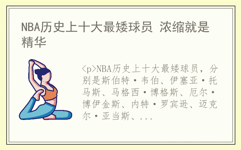 NBA历史上十大最矮球员 浓缩就是精华