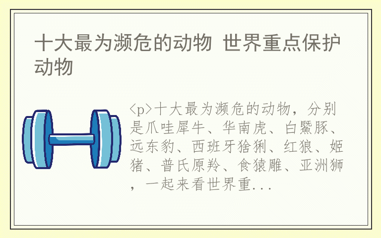 十大最为濒危的动物 世界重点保护动物