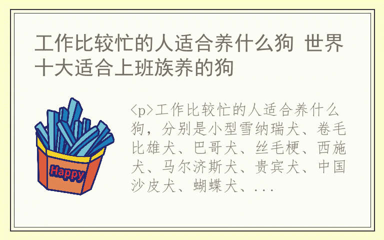 工作比较忙的人适合养什么狗 世界十大适合上班族养的狗