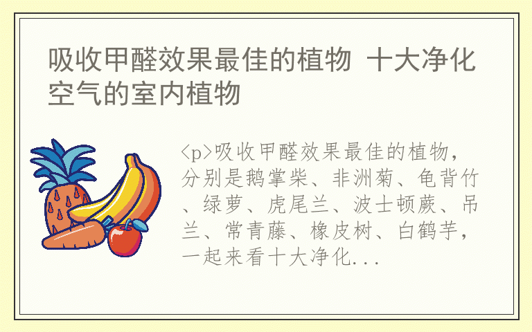 吸收甲醛效果最佳的植物 十大净化空气的室内植物