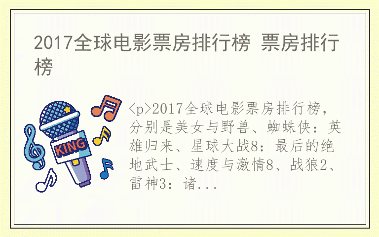 2017全球电影票房排行榜 票房排行榜