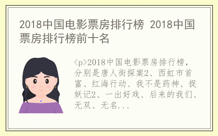 2018中国电影票房排行榜 2018中国票房排行榜前十名