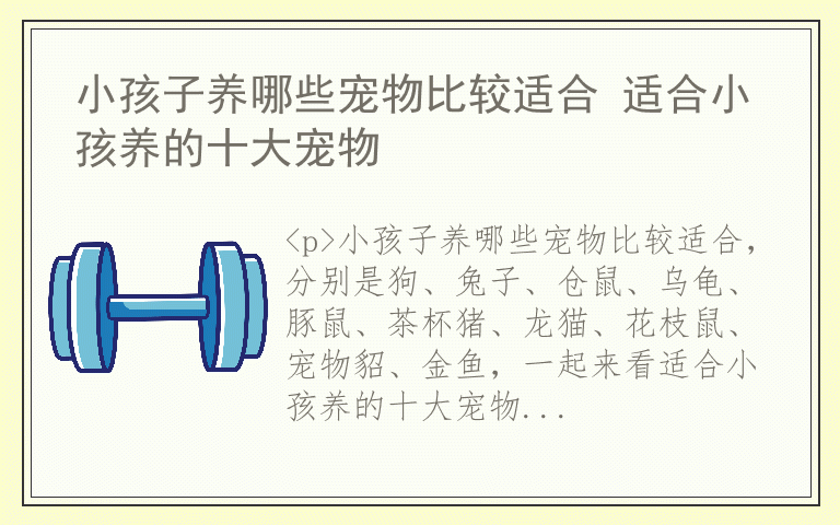 小孩子养哪些宠物比较适合 适合小孩养的十大宠物