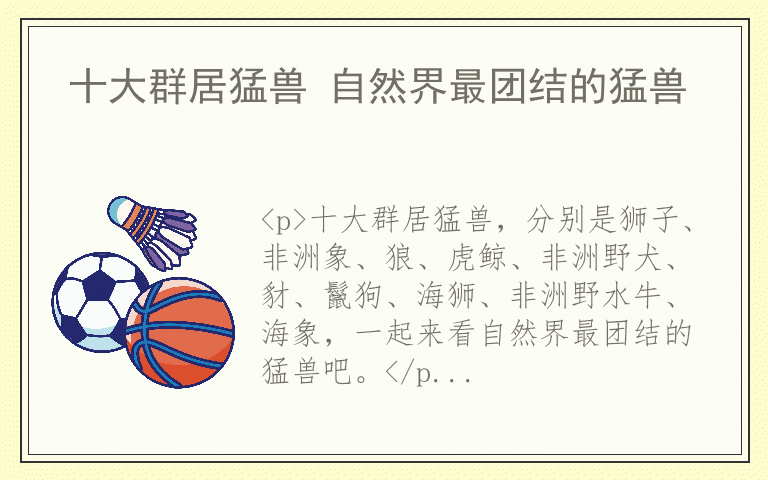 十大群居猛兽 自然界最团结的猛兽