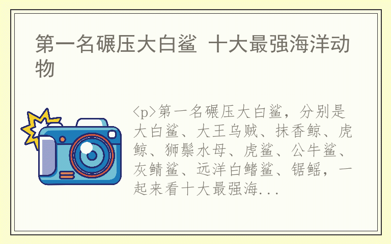 第一名碾压大白鲨 十大最强海洋动物