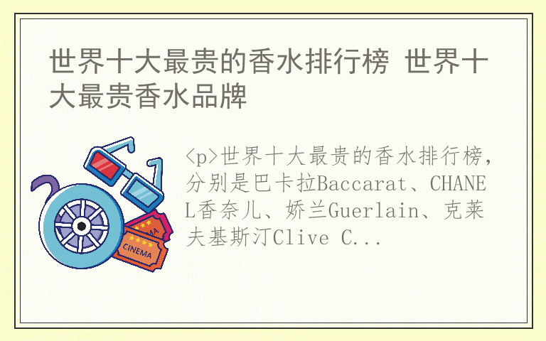 世界十大最贵的香水排行榜 世界十大最贵香水品牌