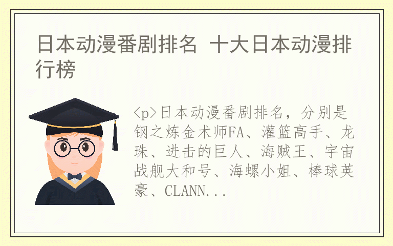 日本动漫番剧排名 十大日本动漫排行榜