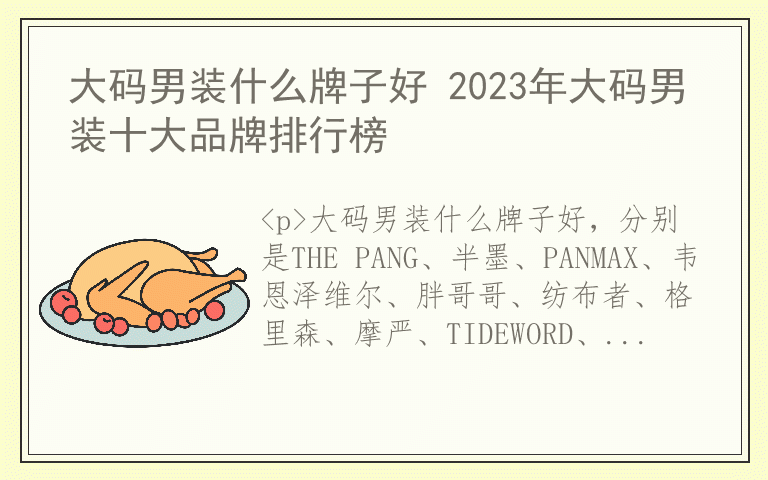 大码男装什么牌子好 2023年大码男装十大品牌排行榜