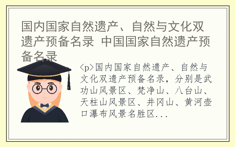 国内国家自然遗产、自然与文化双遗产预备名录 中国国家自然遗产预备名录