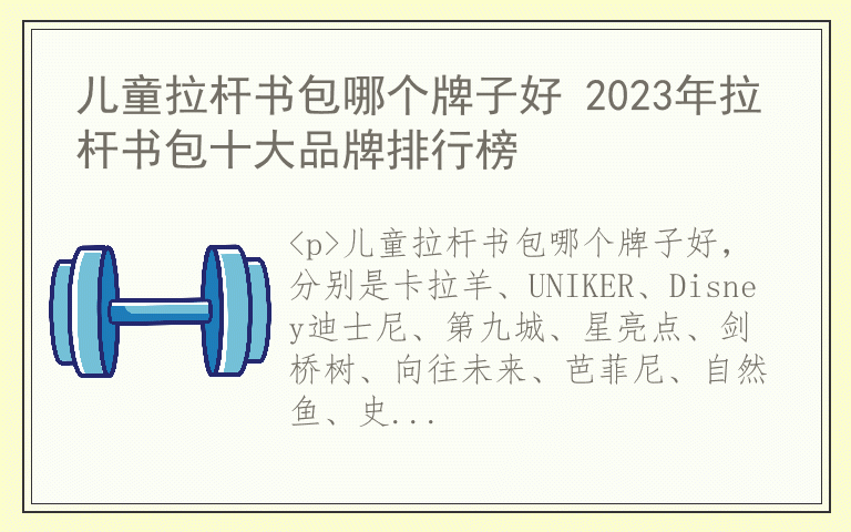 儿童拉杆书包哪个牌子好 2023年拉杆书包十大品牌排行榜