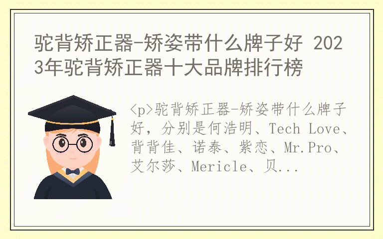 驼背矫正器-矫姿带什么牌子好 2023年驼背矫正器十大品牌排行榜