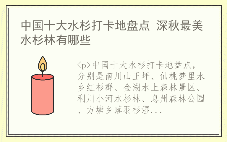 中国十大水杉打卡地盘点 深秋最美水杉林有哪些