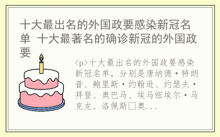 十大最出名的外国政要感染新冠名单 十大最著名的确诊新冠的外国政要