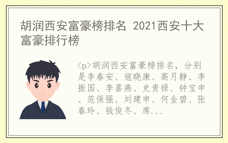 胡润西安富豪榜排名 2021西安十大富豪排行榜