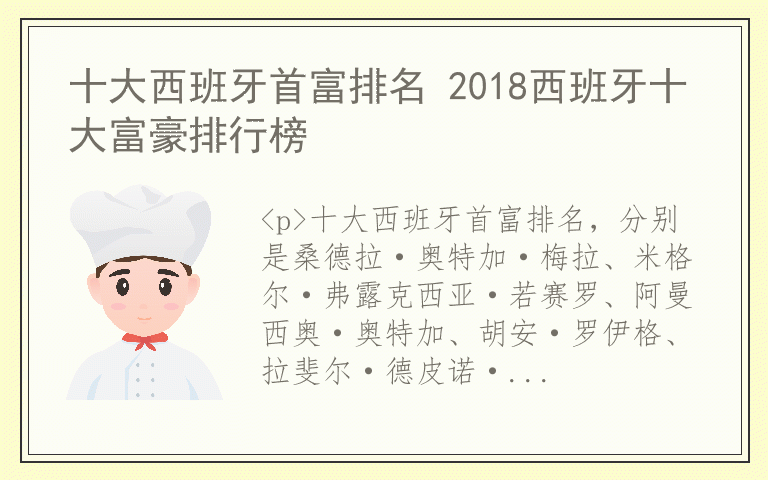 十大西班牙首富排名 2018西班牙十大富豪排行榜