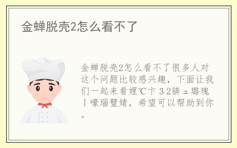 金蝉脱壳2怎么看不了