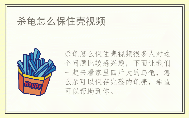 杀龟怎么保住壳视频