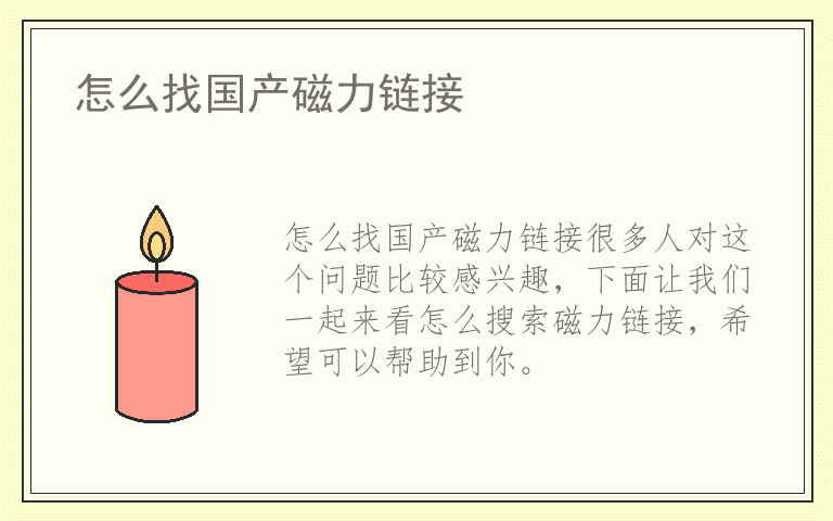 怎么找国产磁力链接