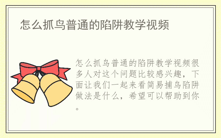 怎么抓鸟普通的陷阱教学视频