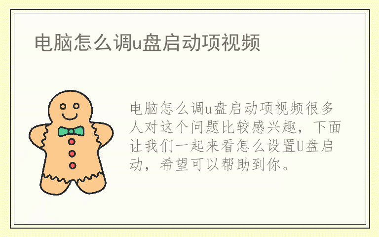 电脑怎么调u盘启动项视频