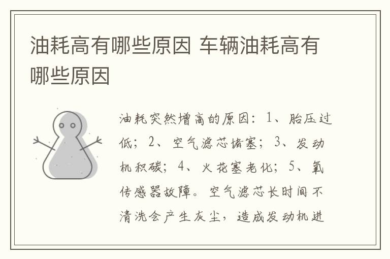 车辆油耗高有哪些原因 油耗高有哪些原因