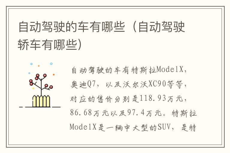 自动驾驶轿车有哪些 自动驾驶的车有哪些