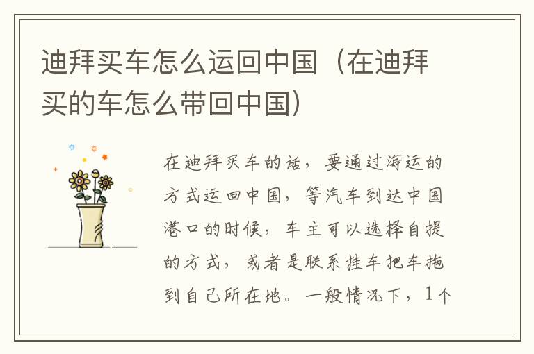 在迪拜买的车怎么带回中国 迪拜买车怎么运回中国