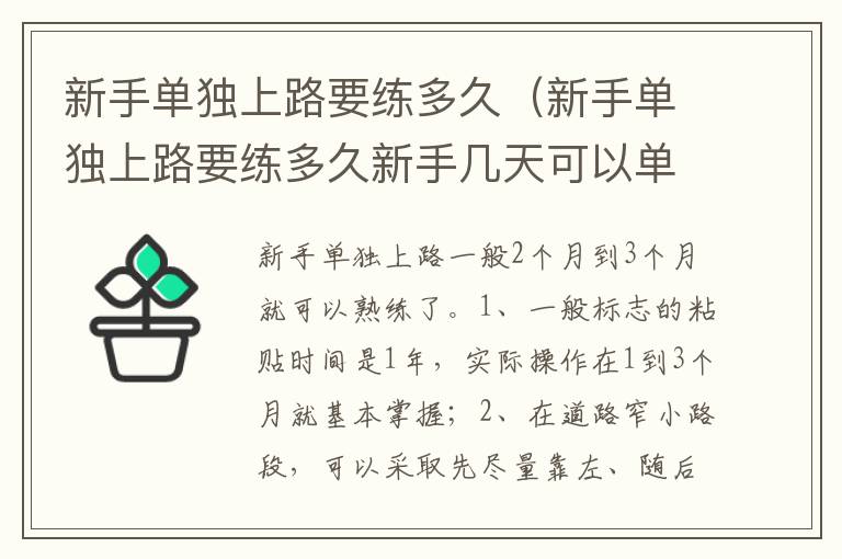 新手单独上路要练多久新手几天可以单独开车 新手单独上路要练多久