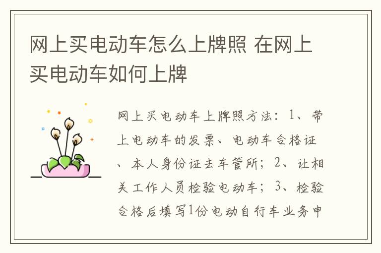 在网上买电动车如何上牌 网上买电动车怎么上牌照