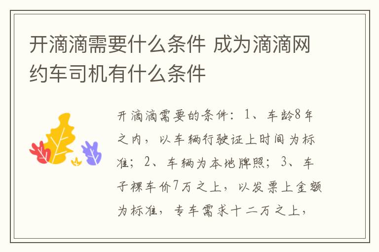 成为滴滴网约车司机有什么条件 开滴滴需要什么条件