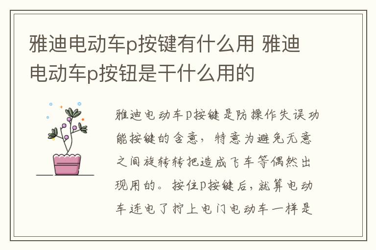 雅迪电动车p按钮是干什么用的 雅迪电动车p按键有什么用