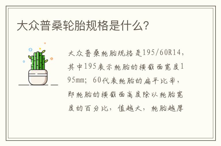 大众普桑轮胎规格是什么 大众普桑轮胎规格是什么