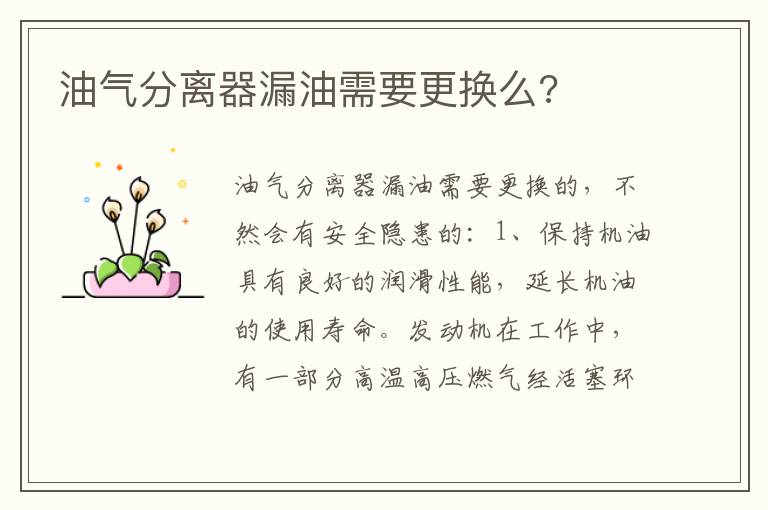 油气分离器漏油需要更换么 油气分离器漏油需要更换么