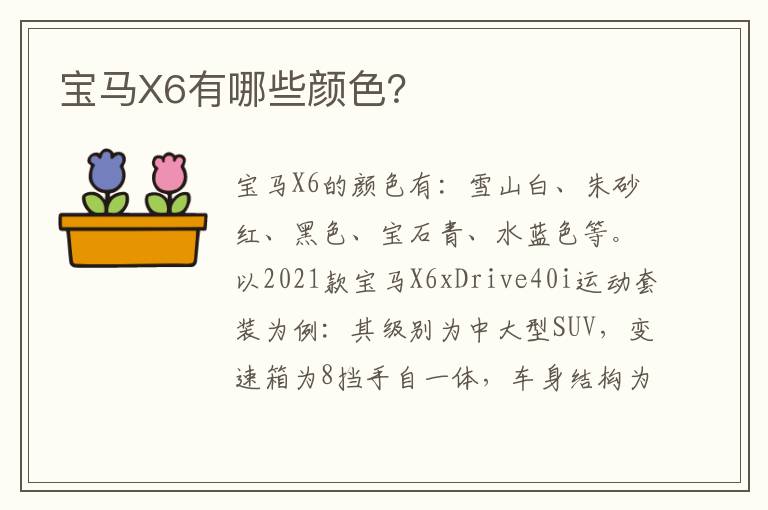 宝马X6有哪些颜色 宝马X6有哪些颜色