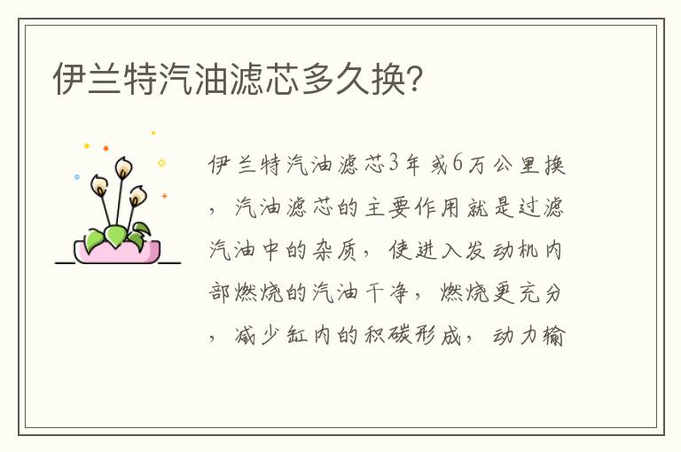 伊兰特汽油滤芯多久换 伊兰特汽油滤芯多久换