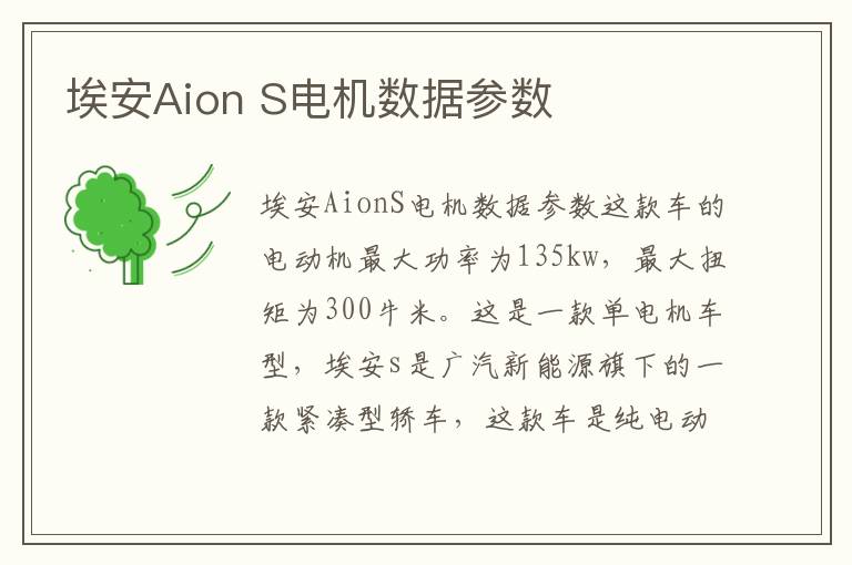S电机数据参数 埃安Aion