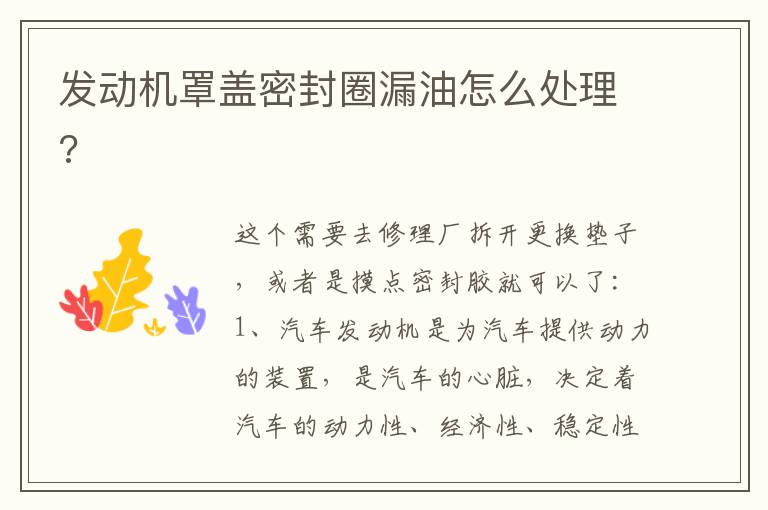 发动机罩盖密封圈漏油怎么处理 发动机罩盖密封圈漏油怎么处理