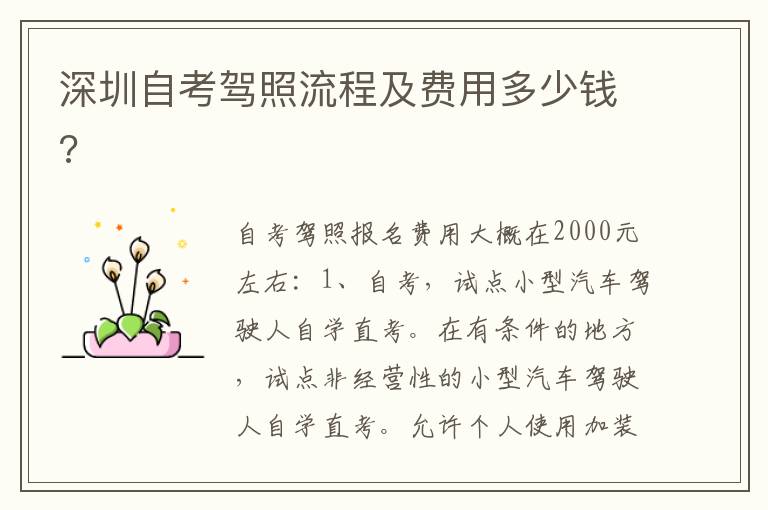 深圳自考驾照流程及费用多少钱 深圳自考驾照流程及费用多少钱