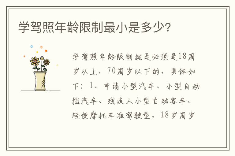 学驾照年龄限制最小是多少 学驾照年龄限制最小是多少