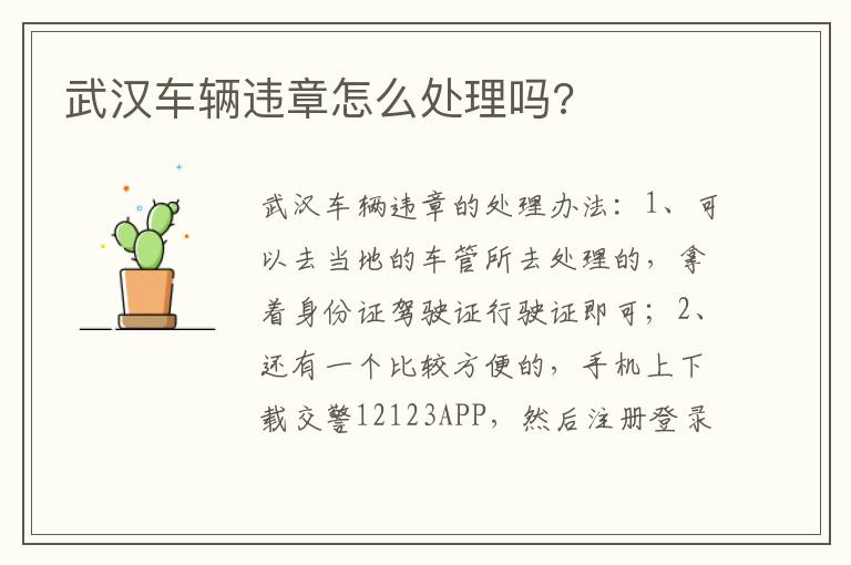 武汉车辆违章怎么处理吗 武汉车辆违章怎么处理吗