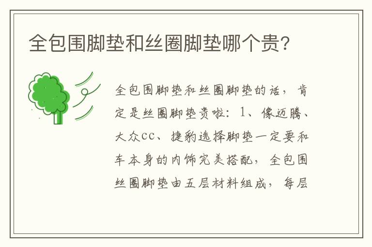 全包围脚垫和丝圈脚垫哪个贵 全包围脚垫和丝圈脚垫哪个贵