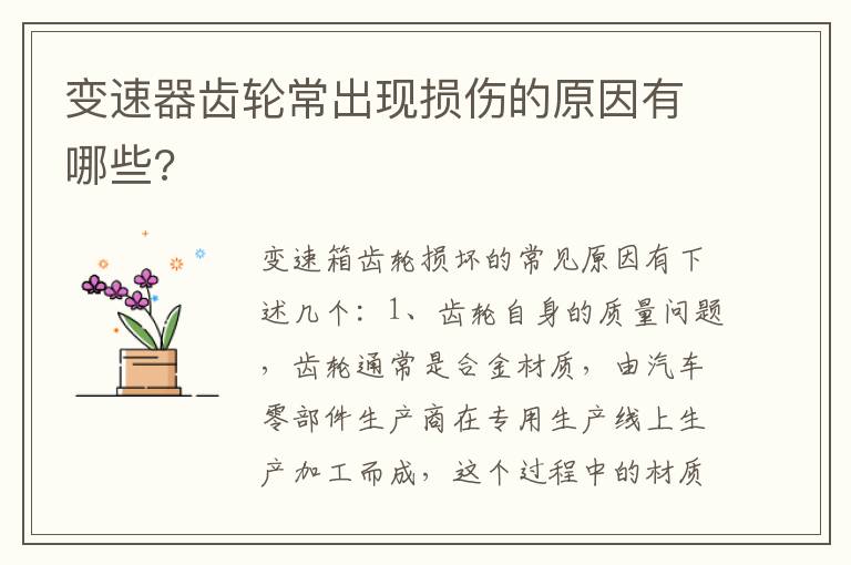 变速器齿轮常出现损伤的原因有哪些 变速器齿轮常出现损伤的原因有哪些