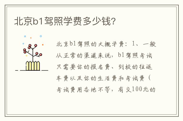 北京b1驾照学费多少钱 北京b1驾照学费多少钱
