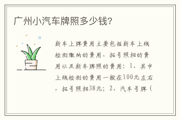 广州小汽车牌照多少钱 广州小汽车牌照多少钱