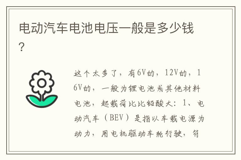 电动汽车电池电压一般是多少钱 电动汽车电池电压一般是多少钱