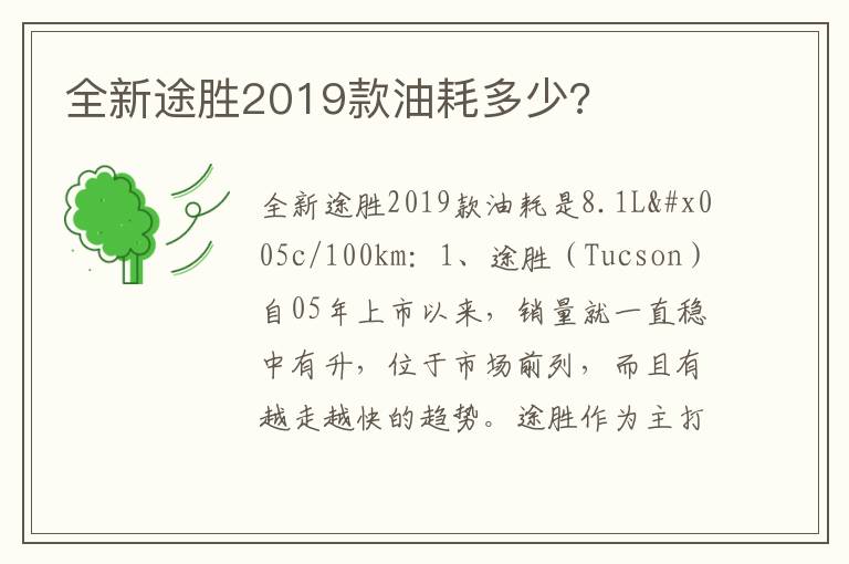 全新途胜2019款油耗多少 全新途胜2019款油耗多少