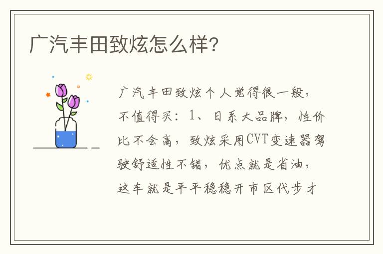 广汽丰田致炫怎么样 广汽丰田致炫怎么样