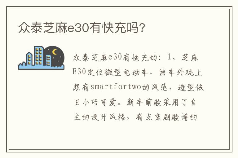 众泰芝麻e30有快充吗 众泰芝麻e30有快充吗