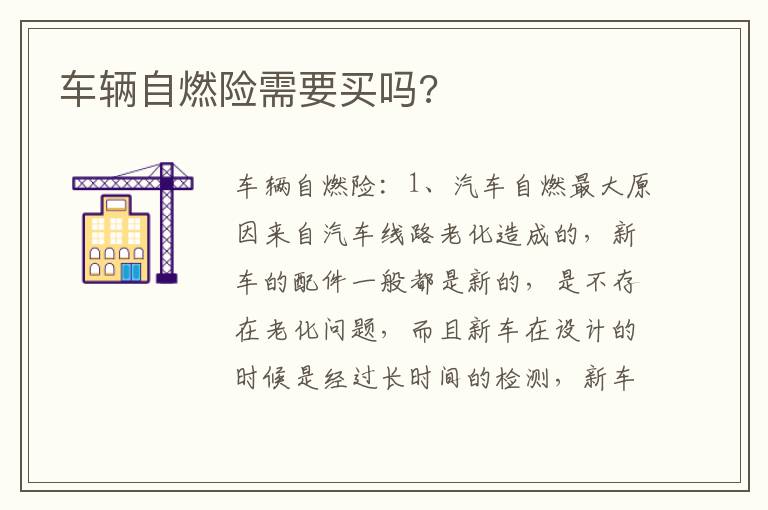 车辆自燃险需要买吗 车辆自燃险需要买吗